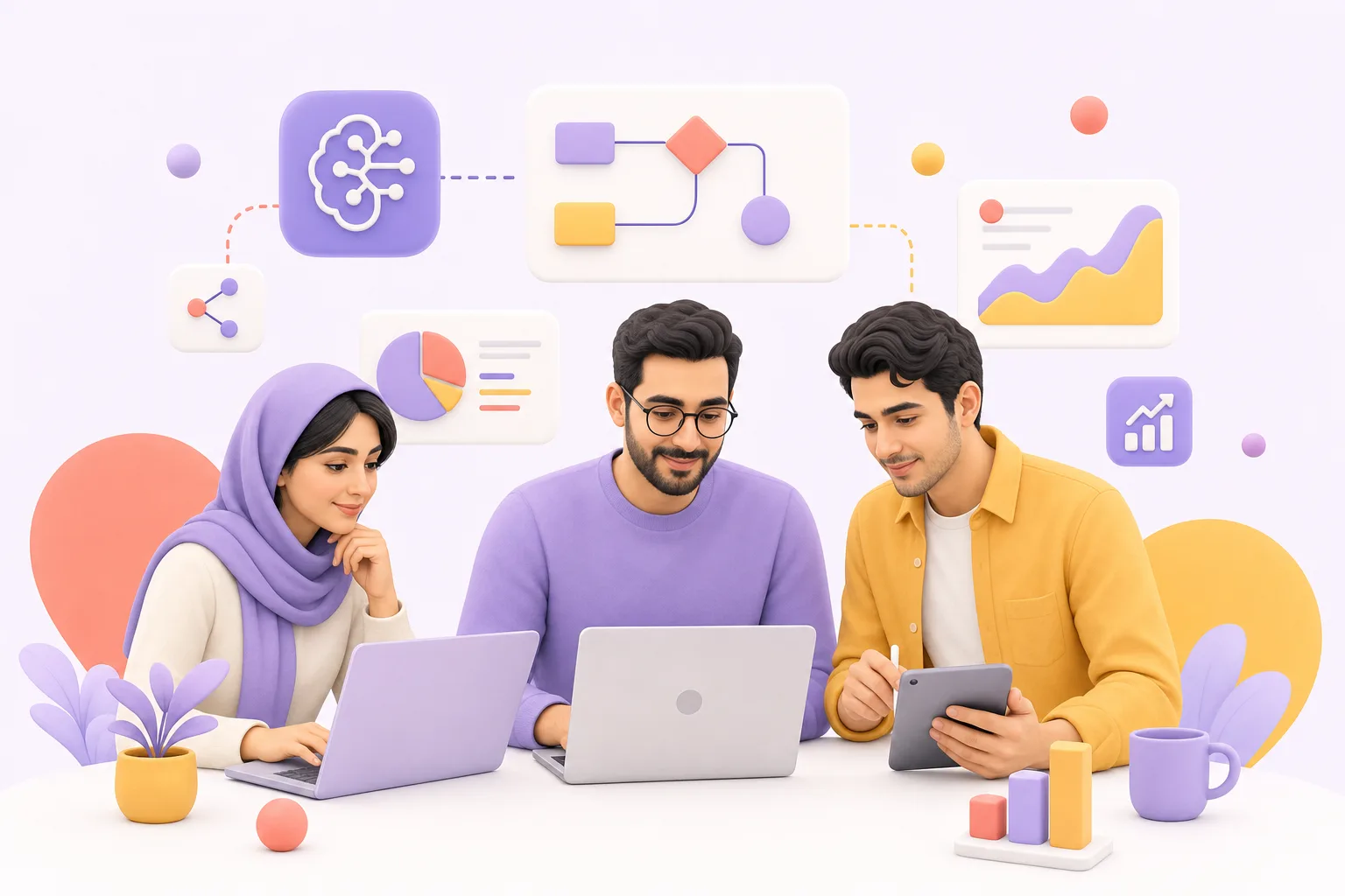بزرگسالان در حال یادگیری مهارت‌های کاربردی هوش مصنوعی